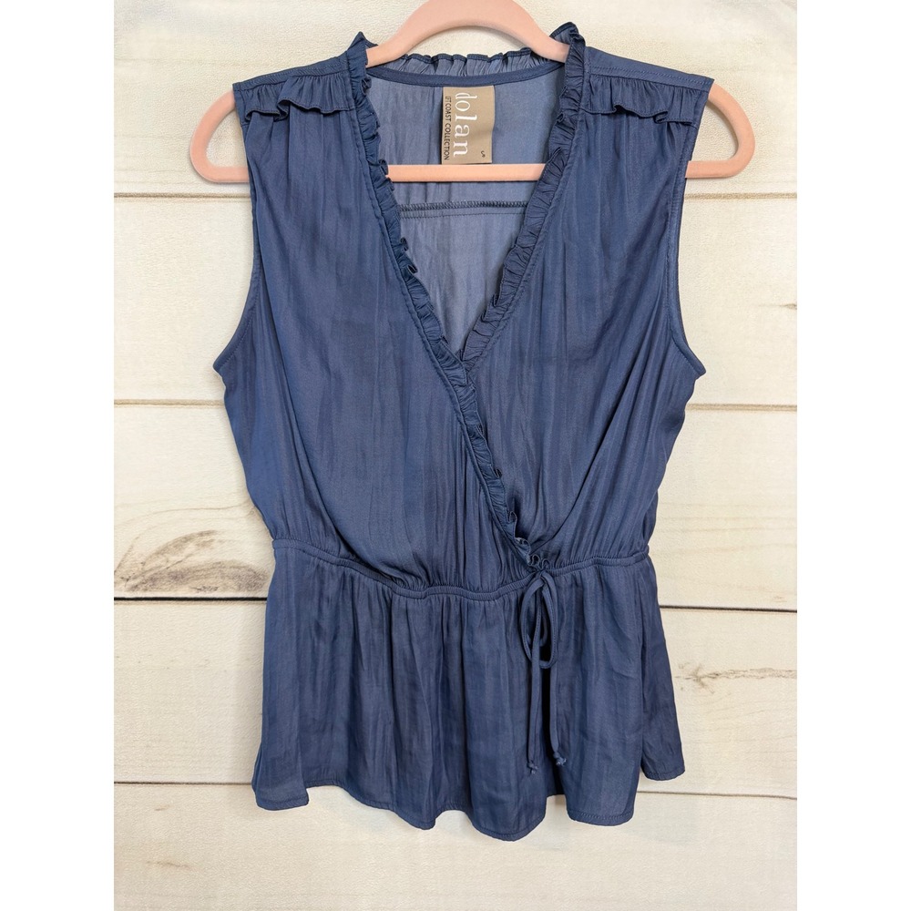 Dolan Left Coast Collection Blue Ruffle V-Neck Peplum Top Sleeveless Small